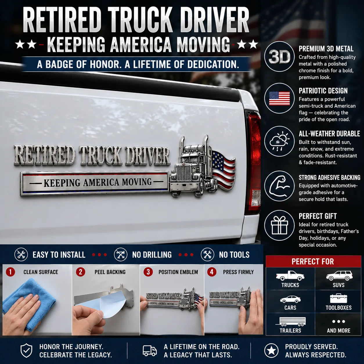 π Retired Truck Driver Car Emblem Badge