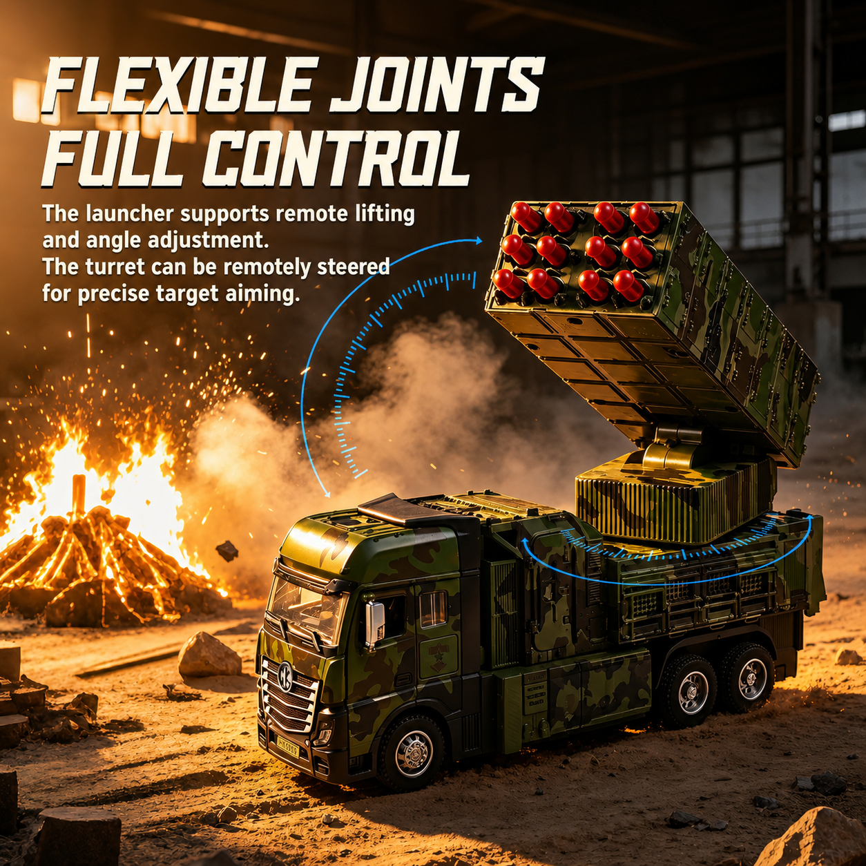 1:32 Alloy RC 12-Shot Missile Launch Truck - Remote Control Military Rocket Vehicle with Lights & Sound