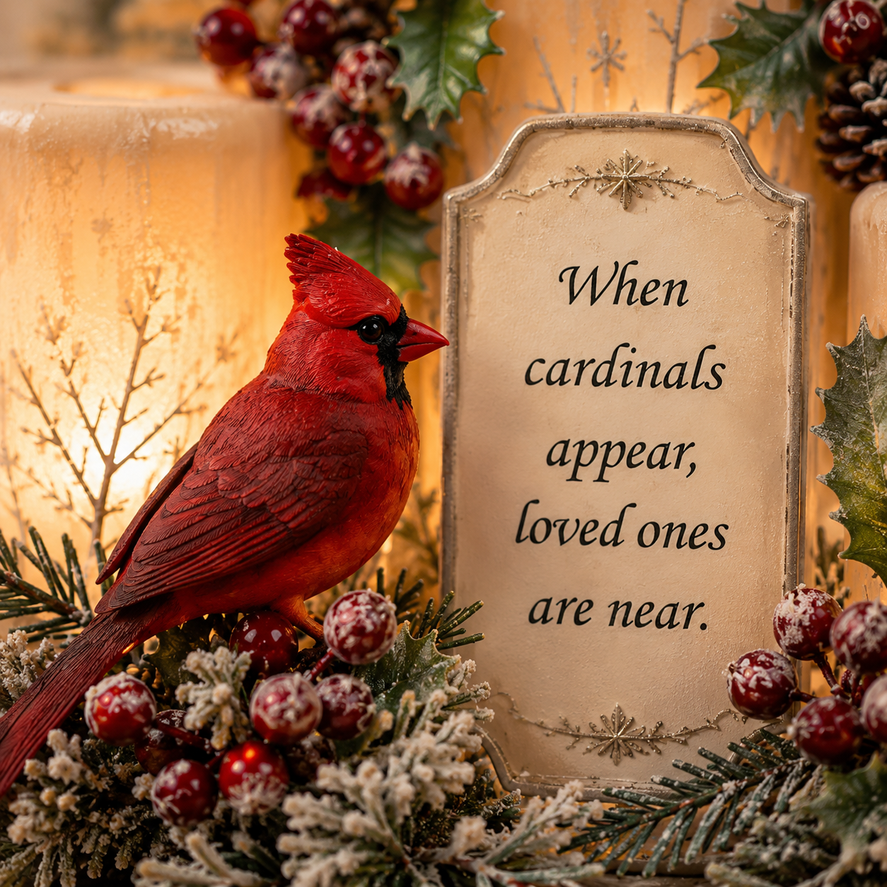 Cardinal memorial centerpiece in home settings