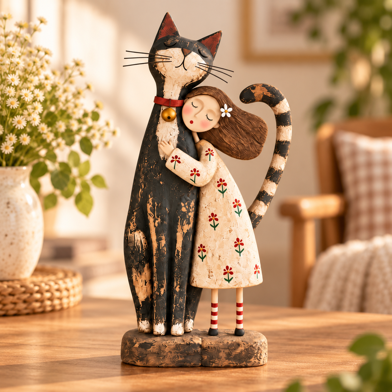 🐾 "Home Is Who Holds You" Girl & Rescued Dog Keepsake – Sentimental Folk Art Figurine ❤️