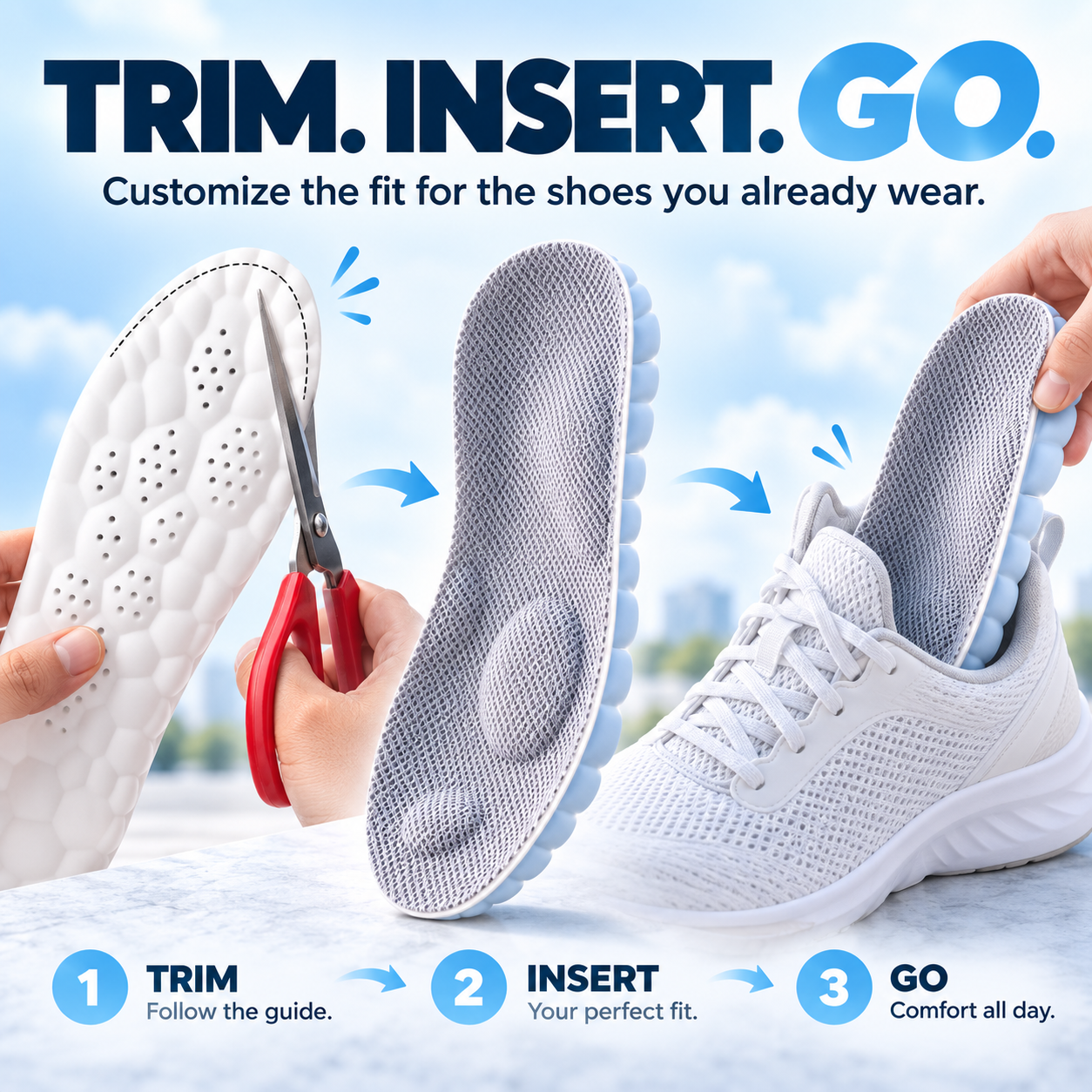 ☁️ 2pairs 4D Cloud Comfort Insoles – Soft Cushioning & All-Day Support