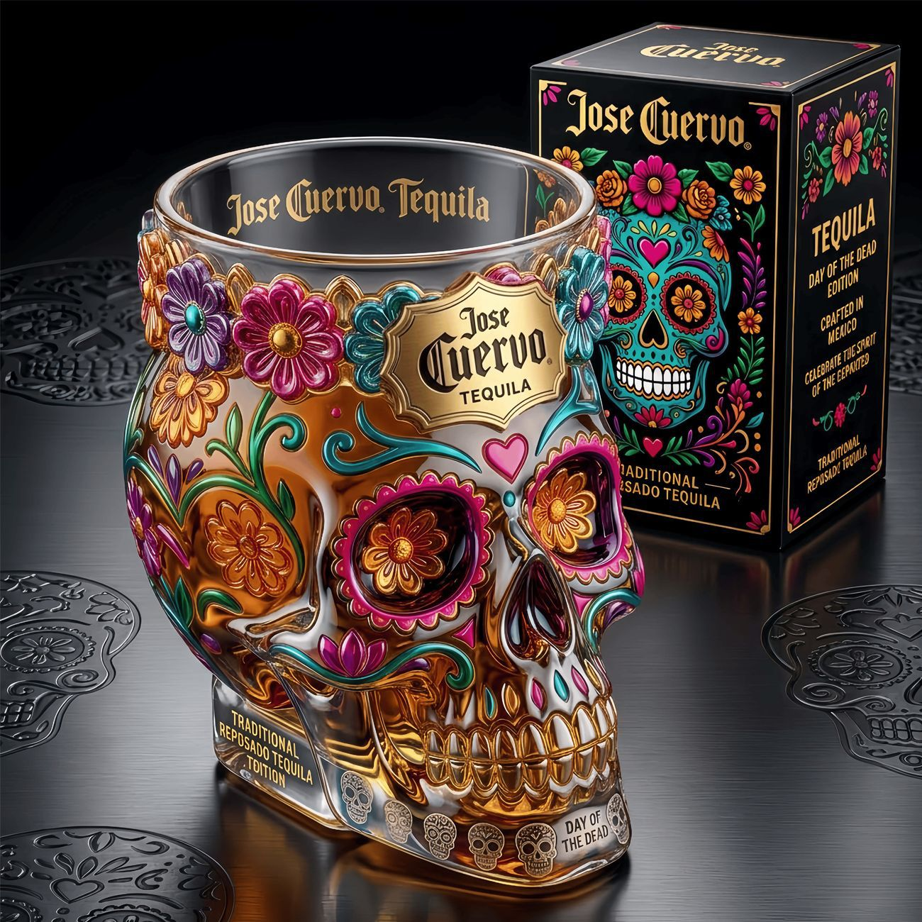 💀 Day of the Dead Inspired Skull Tequila Bottle