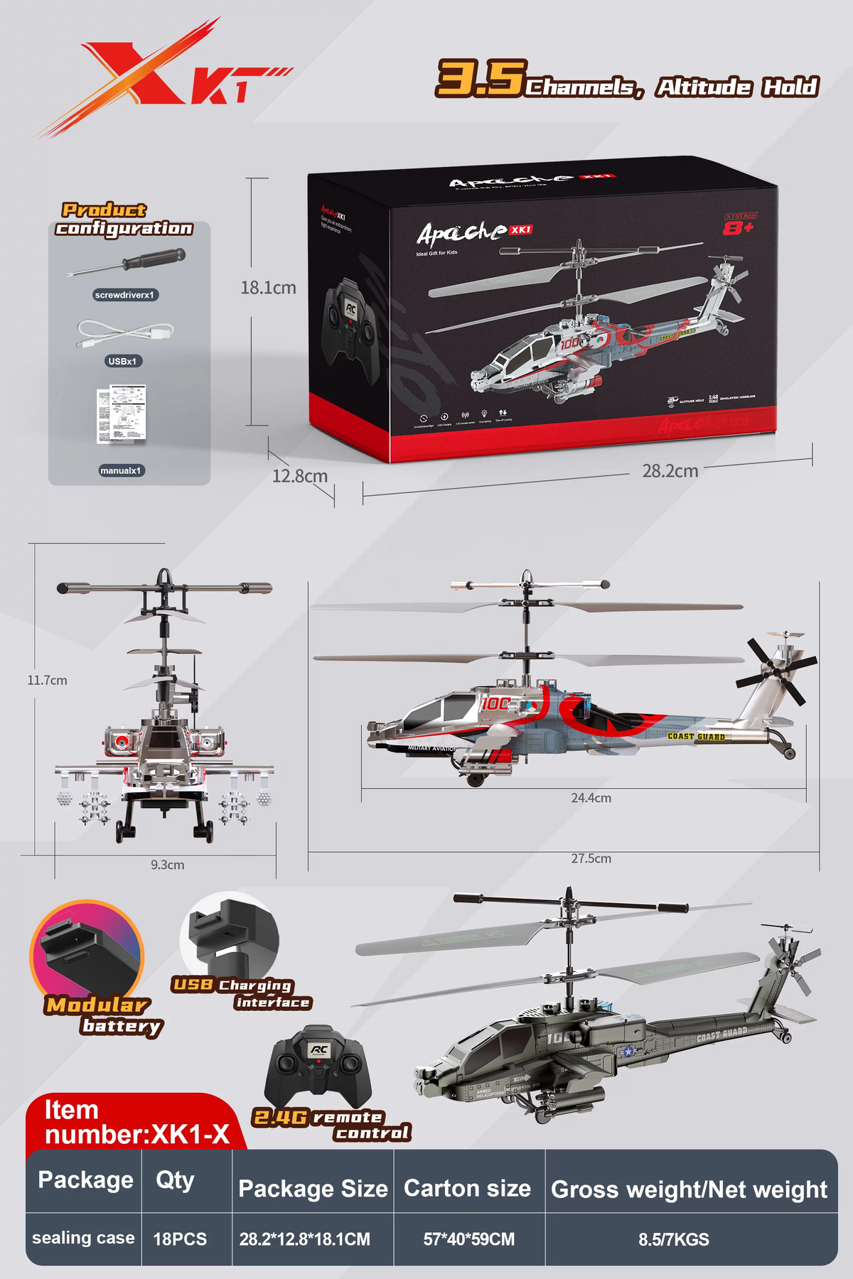 🚁Amewi Apache AH-64 Helicopter Coaxial 3.5CH RTF