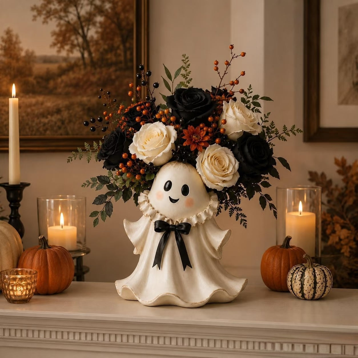 👻 Cute Ghost Wicker Basket Tabletop Decor | Fall Halloween Floral Holder🏆