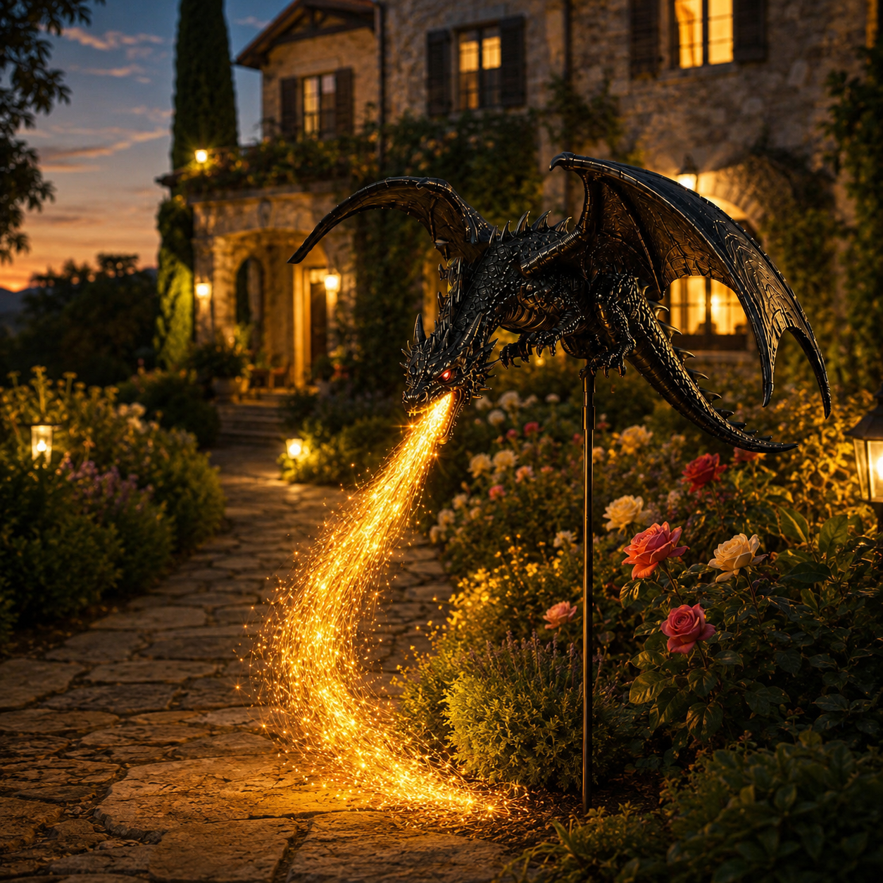 Solar dragon glowing fire-breathing optical fiber effect