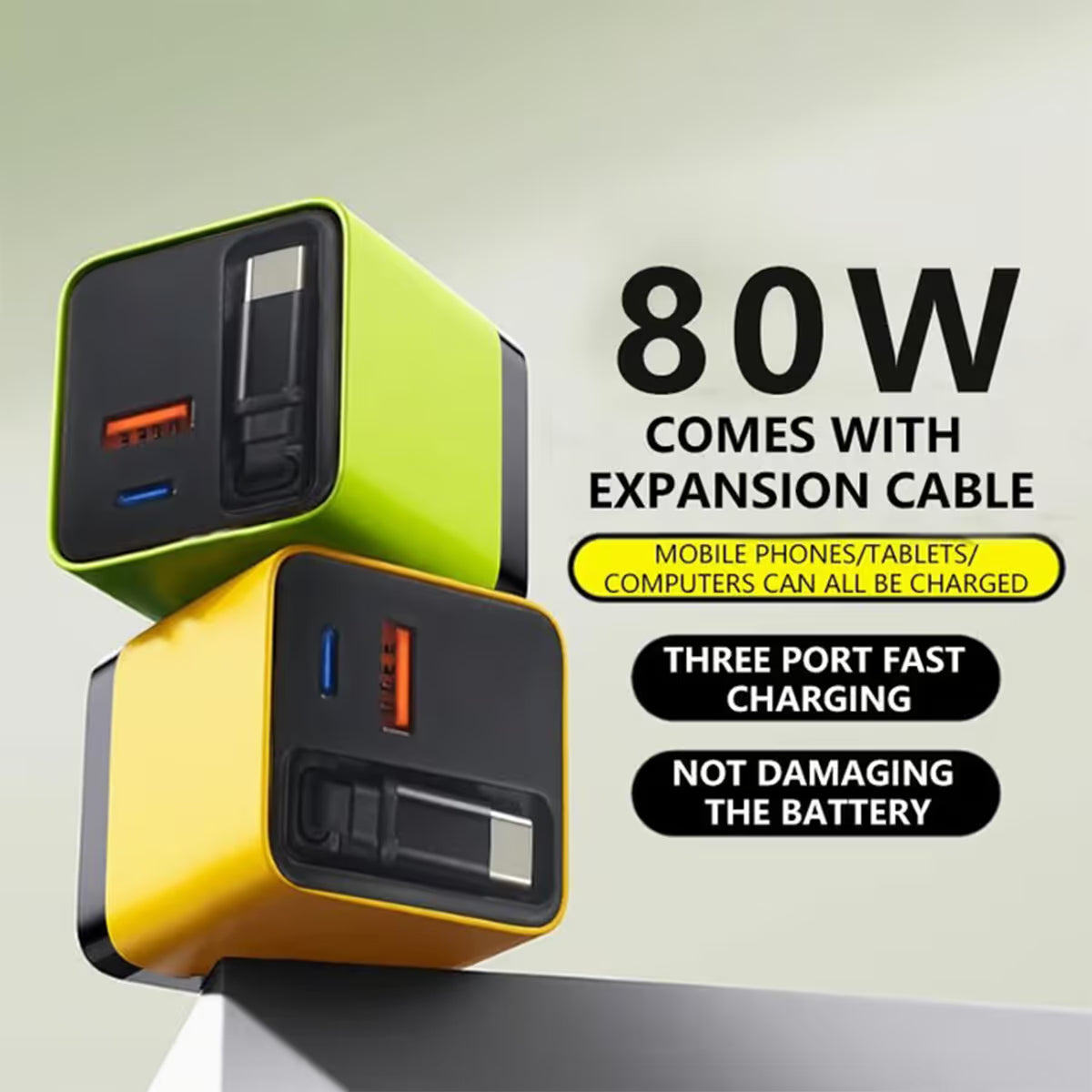 💡3 in 1 Charger Retractable 80W MAX Fast