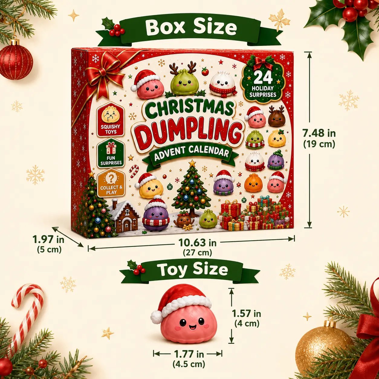 🎄 2026 Christmas Advent Calendar: Mini Dumpling Squishies, 24 Days of Squishy Stress Relief 🥟❄️