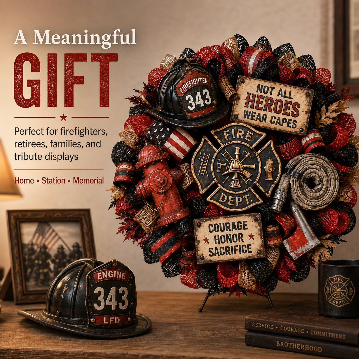 🔥 Honor the Brave — Handcrafted Firefighter Tribute Wreath 🚒❤️