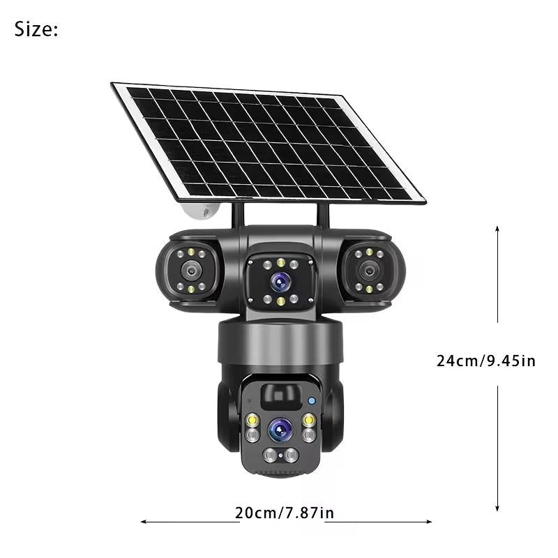 🔥4K Solar Wireless Outdoor Security Camera – Triple Lens Panoramic View, Two-Way Audio, 2.4G WiFi