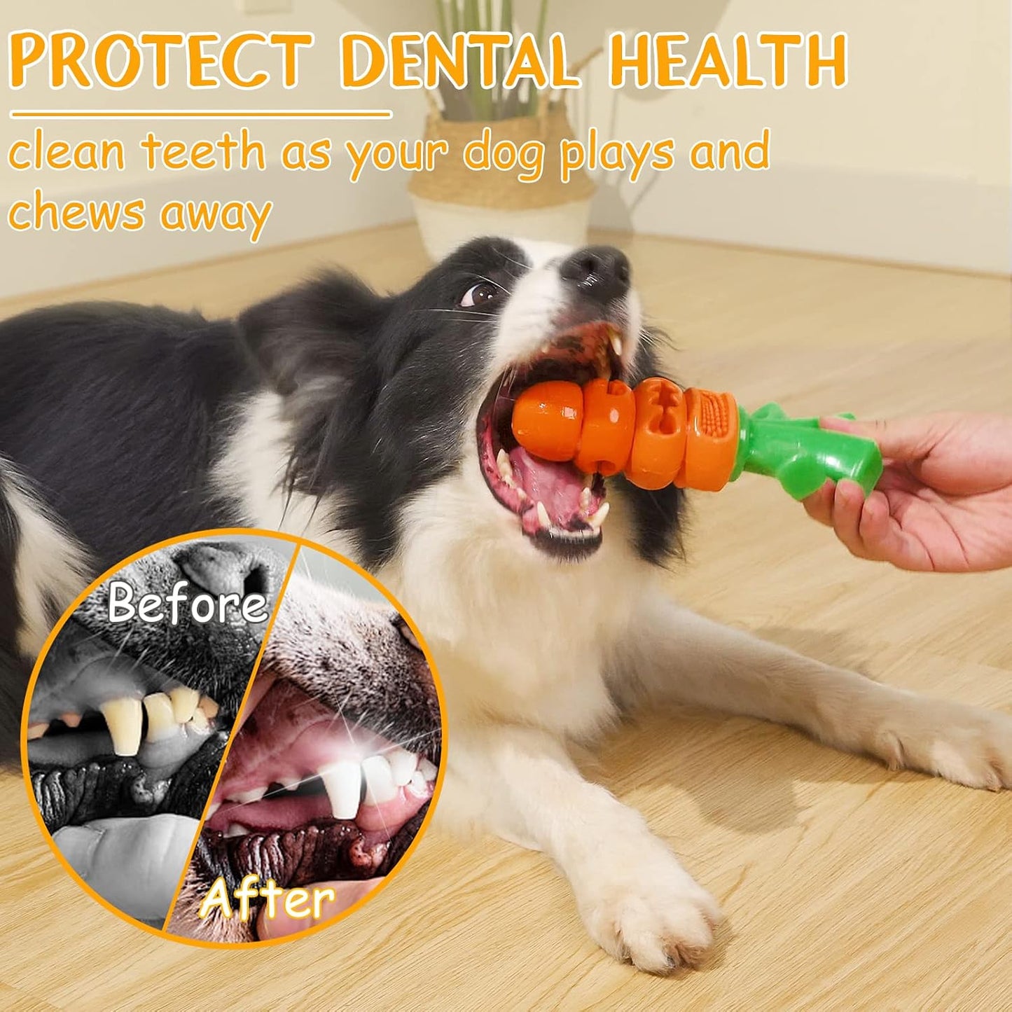 Interactive Carrot Dog Chew Toy - Treat Dispensing & Dental Care Teething Toy for Aggressive Chewers