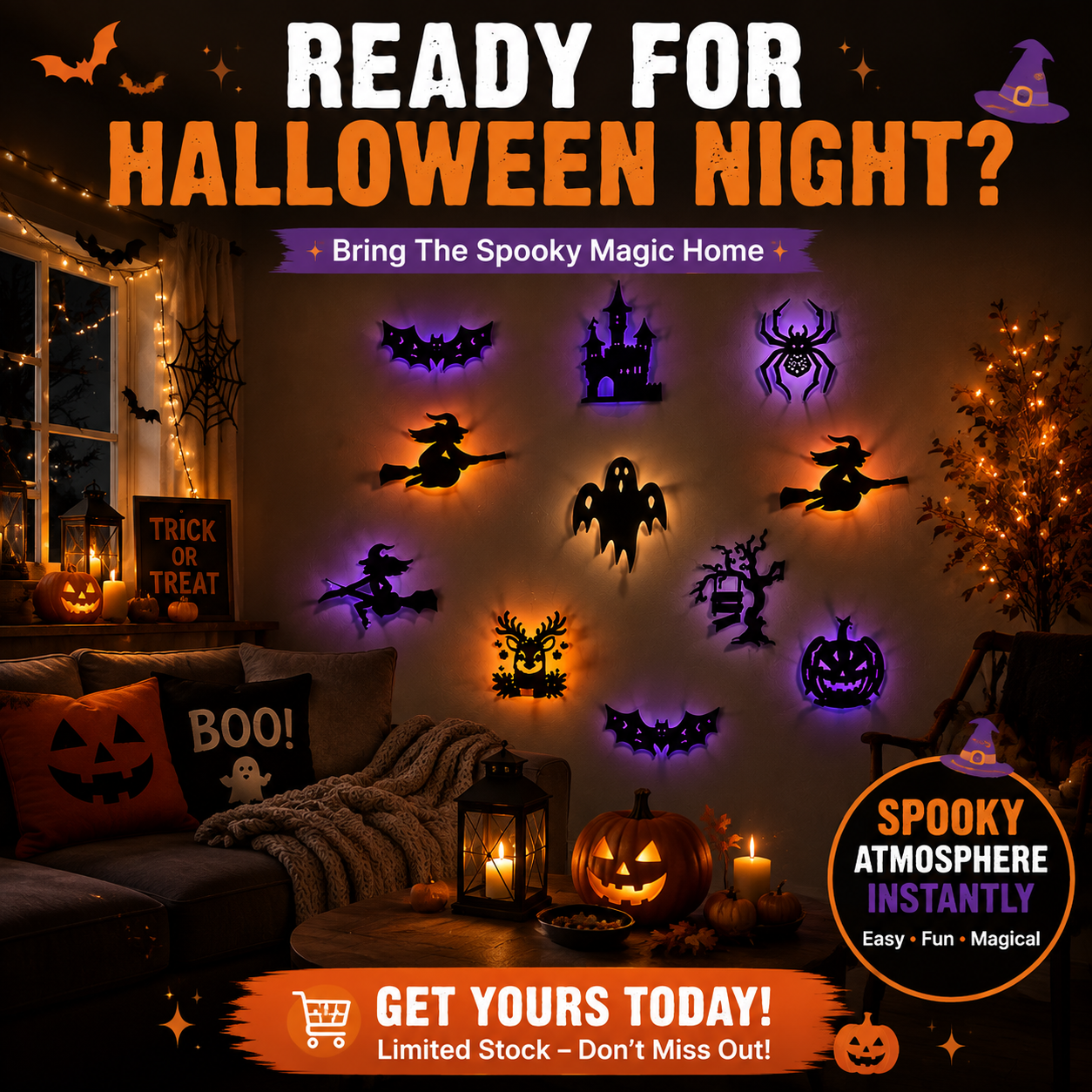 🎃 Halloween Glow Wall Stickers | Spooky LED Home Decoration For A Haunted Halloween Atmosphere