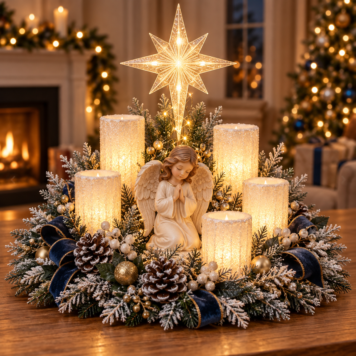 🎄 Glowing Christmas Centerpiece with Warm Flameless Candlelight ✨🕯️