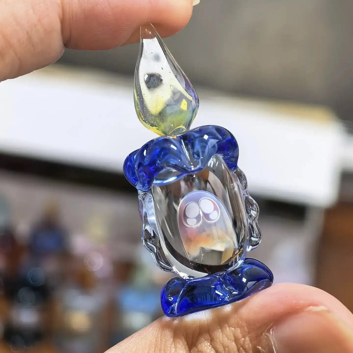đ Ghost Candle Glass Figurine â Handmade Halloween Shelf DĂ©cor