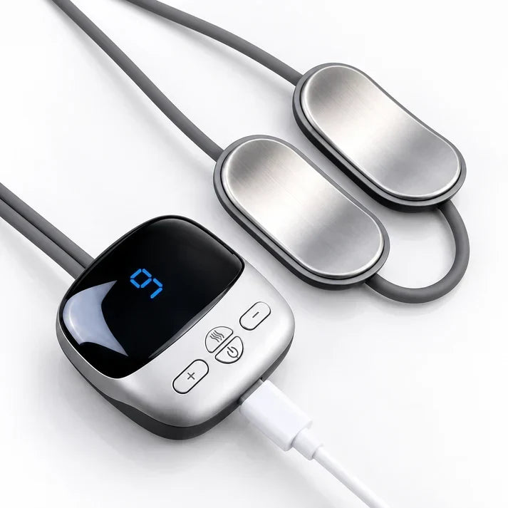 🔥Mini Necklace-Style Neck Massager — 4 Modes, 9 Intensity Levels, 3 Heat Settings, Smart Dual-Pulse Pendant Design💆♀️✨