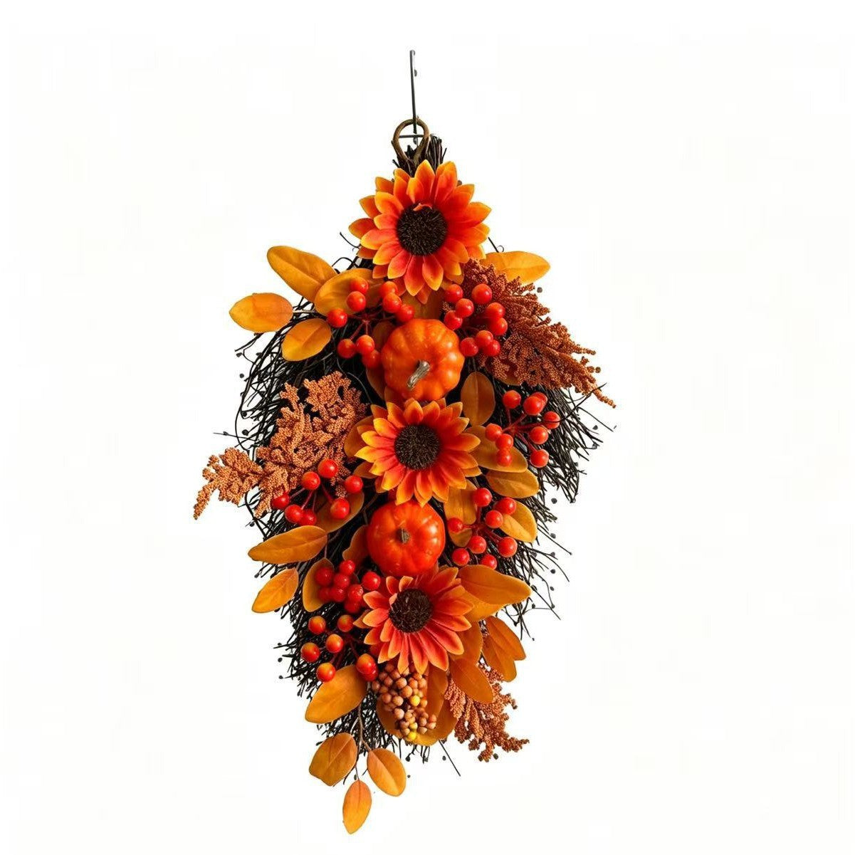 🍂 22" Harvest Teardrop Swag 🎃 Faux Autumn Front Door & Thanksgiving Decor 🌾