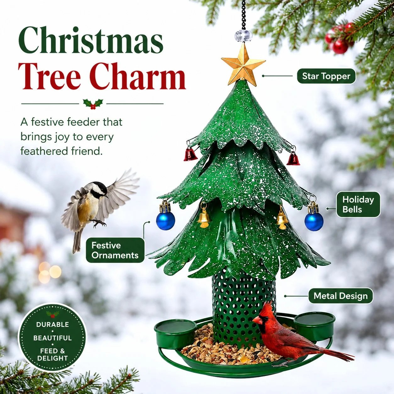 🔥HOT SALE🔥Christmas Tree Bird Feeder 🎄 Festive Backyard Holiday Decor