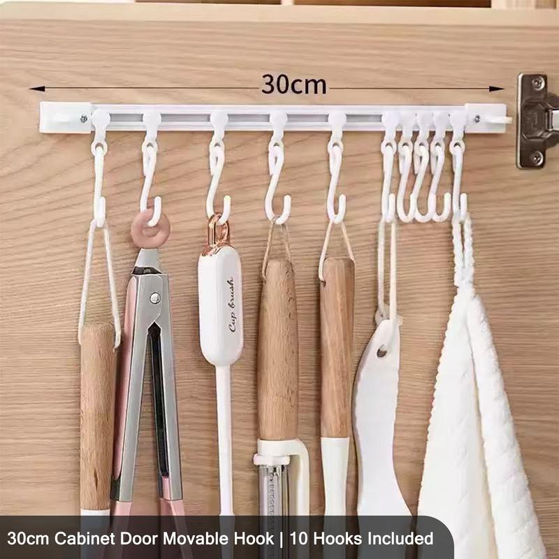 Multifunctional Cabinet Sliding Hook Rack – No-Drill Space Saver with 10 Adjustable Hooks