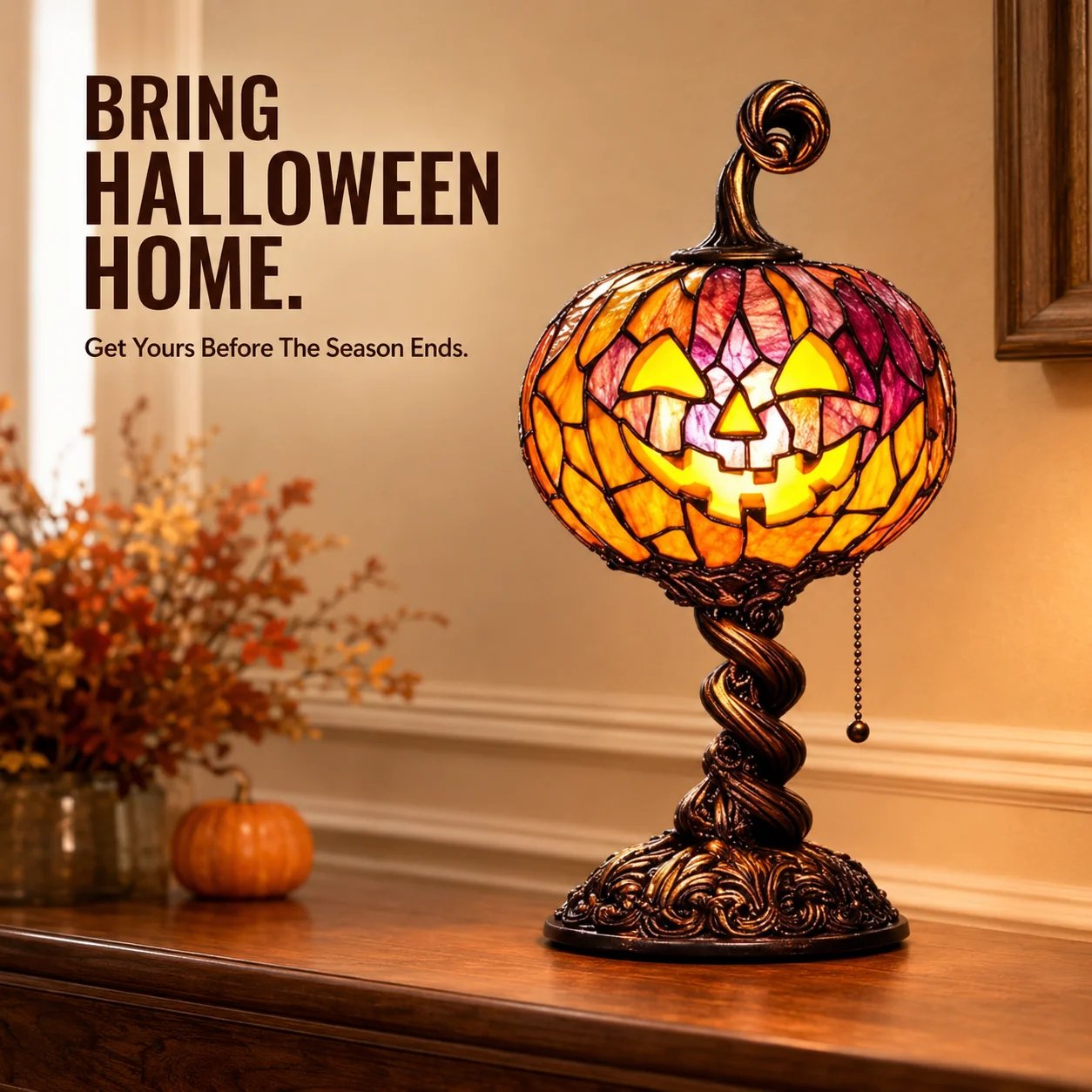🔥HOT SALE🎃 🎉Halloween Stained Glass Style Pumpkin Table Lamp