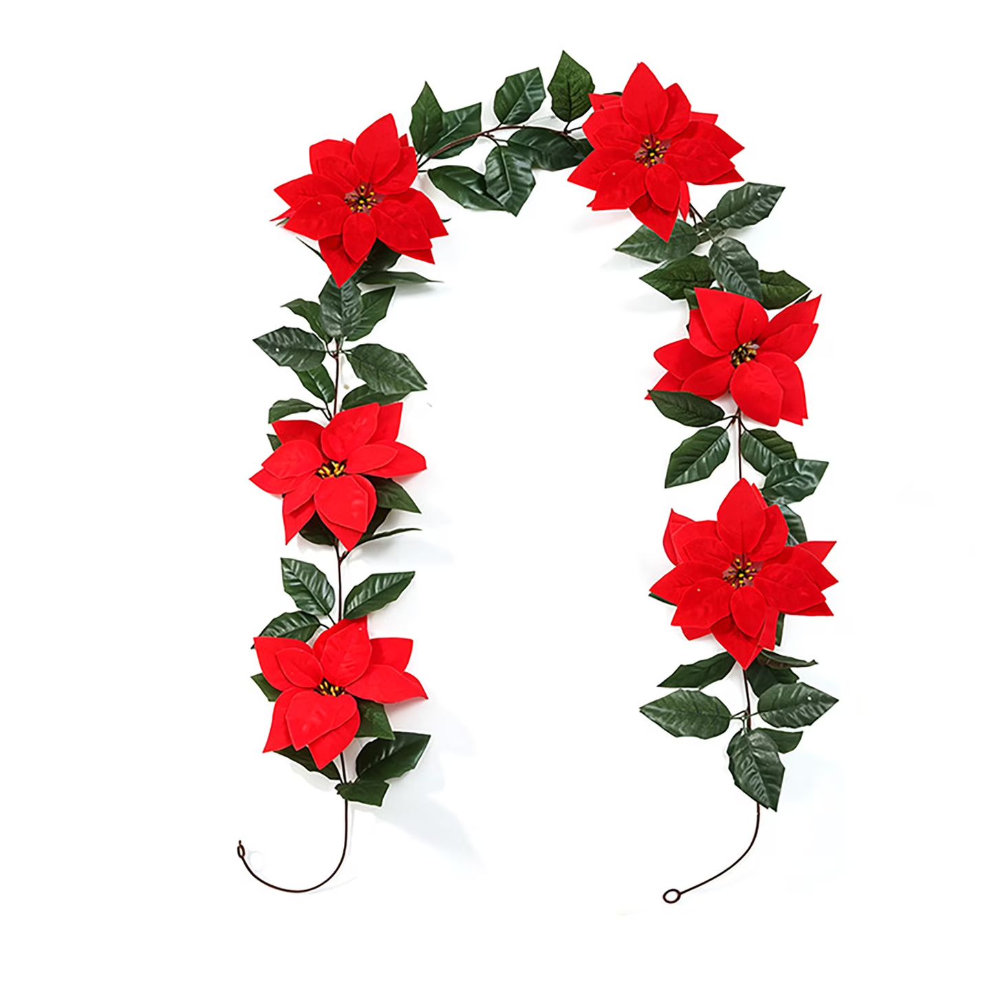 Artificial Christmas Poinsettia Garland with Green Leaves – Flexible Velvet Red Flower Vine for Fireplace, Staircase & Mantel Decor