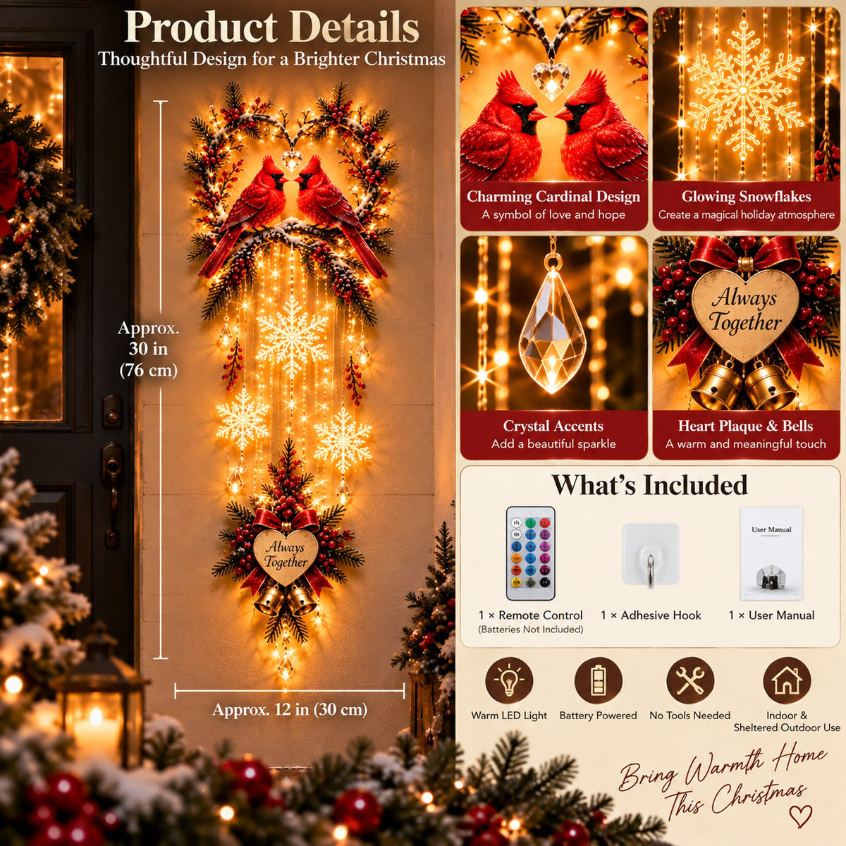 đŚ Always Together Cardinals⢠â Lighted Christmas Wall Decor