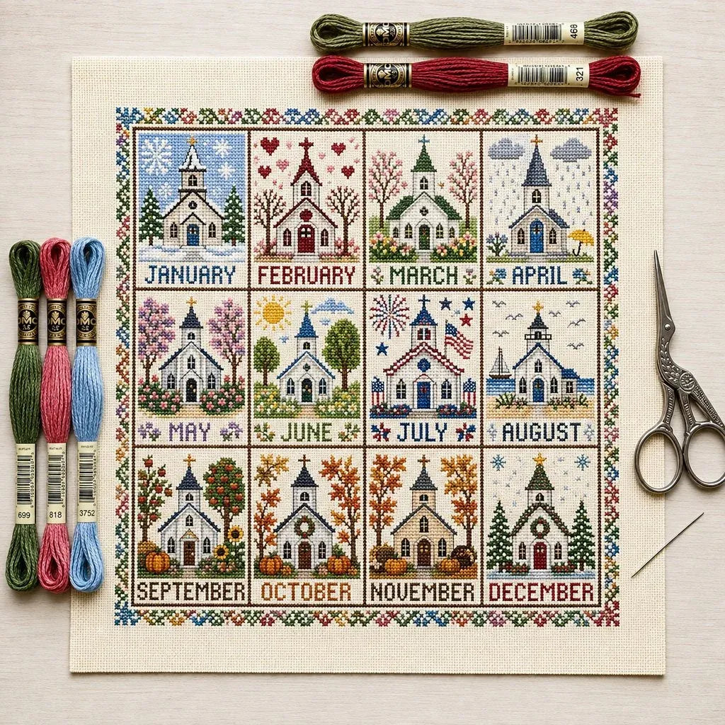 A Year in Stitches – 12-Month Seasonal Cross Stitch Kit