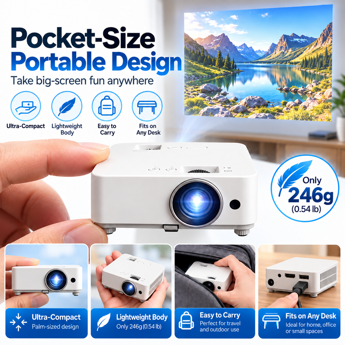 📽️ Portable Mini Projector – Up to 100″ Big-Screen Viewing with Remote Control
