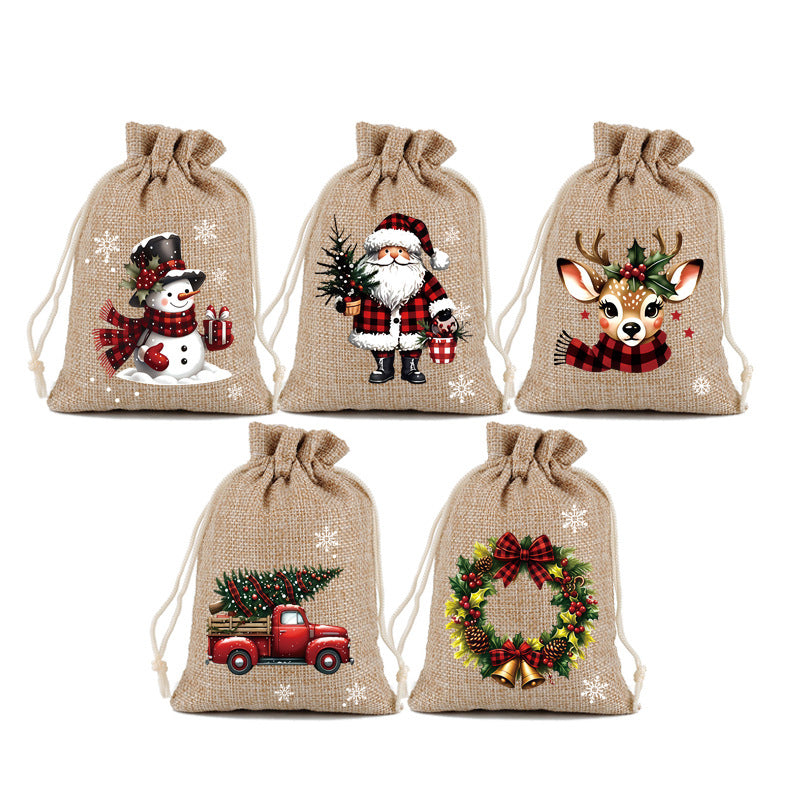🎅🎄 Christmas Drawstring Gift Bags – Festive Santa & Reindeer Prints, Double Drawstring Closure & Durable Fabric