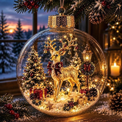 🔥HOT SALE🔥🎄Glowing Christmas Diorama Ornament with Soft Warm Light - Crystal-Clear Acrylic 3D Miniature Bauble with Hanging Cord - 8 Unique Festive Scenes (Santa, Nutcracker, Gingerbread House) for Tree & Mantel Decor Gift