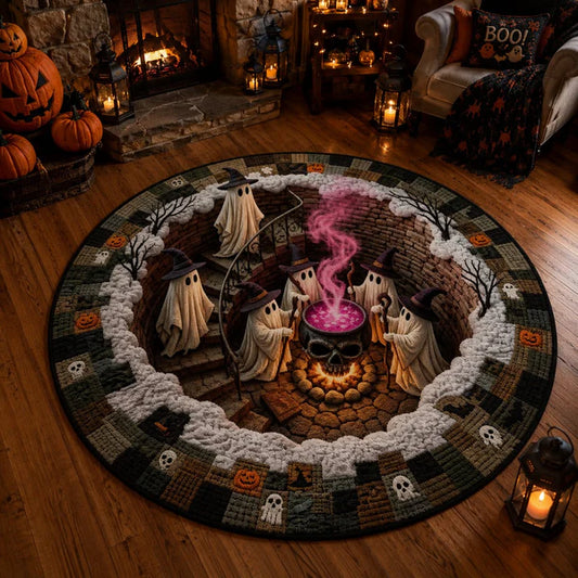 3D Haunted Staircase Round Rug - Spooky Optical Illusion Halloween Floor Carpet