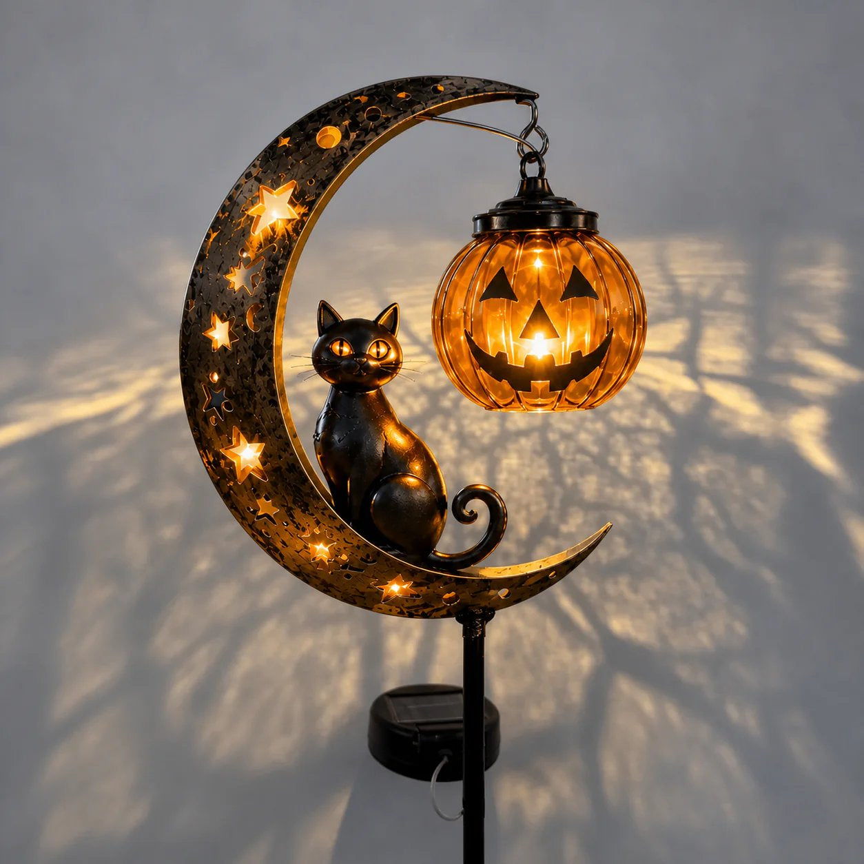 🐈‍⬛ Solar Halloween Garden Stake Light with Black Cat & Pumpkin