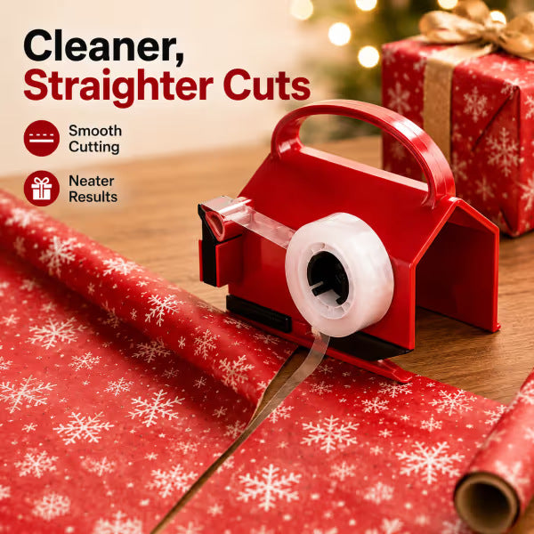 🎁 Dual-Function Wrapping Paper Cutter & Tape Dispenser Set – Easy-Slide Gift Wrap Tool with Extra Blades ✂️✨