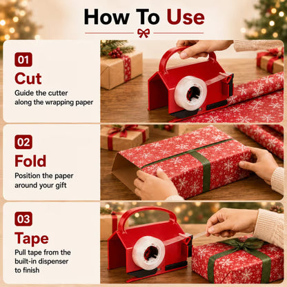 🎁 Dual-Function Wrapping Paper Cutter & Tape Dispenser Set – Easy-Slide Gift Wrap Tool with Extra Blades ✂️✨