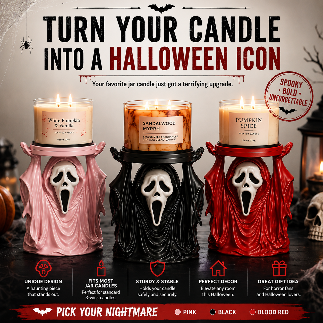 🖤 GIFT DEAL | Halloween Ghost Candle Holder – Unique Horror Gift for Candle Lovers & Spooky Decor Fans
