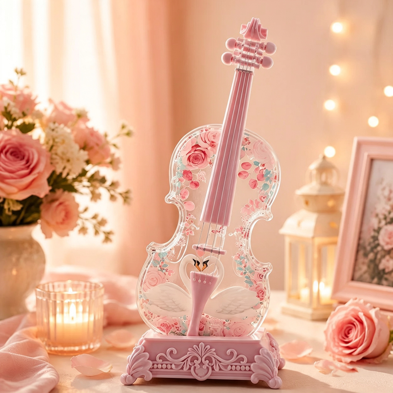 Violin Bluetooth Music Box with Swirling Glitter & Warm LED Night Light | Crystal Snow Globe Tabletop Ornament