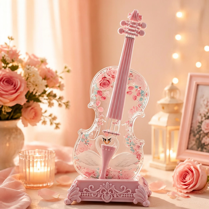 Violin Bluetooth Music Box with Swirling Glitter & Warm LED Night Light | Crystal Snow Globe Tabletop Ornament