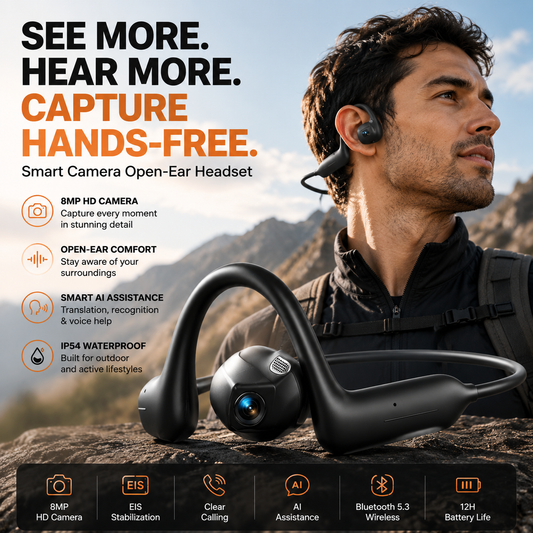 📸 Smart Open-Ear Camera Headset – Hands-Free POV Recording & Audio