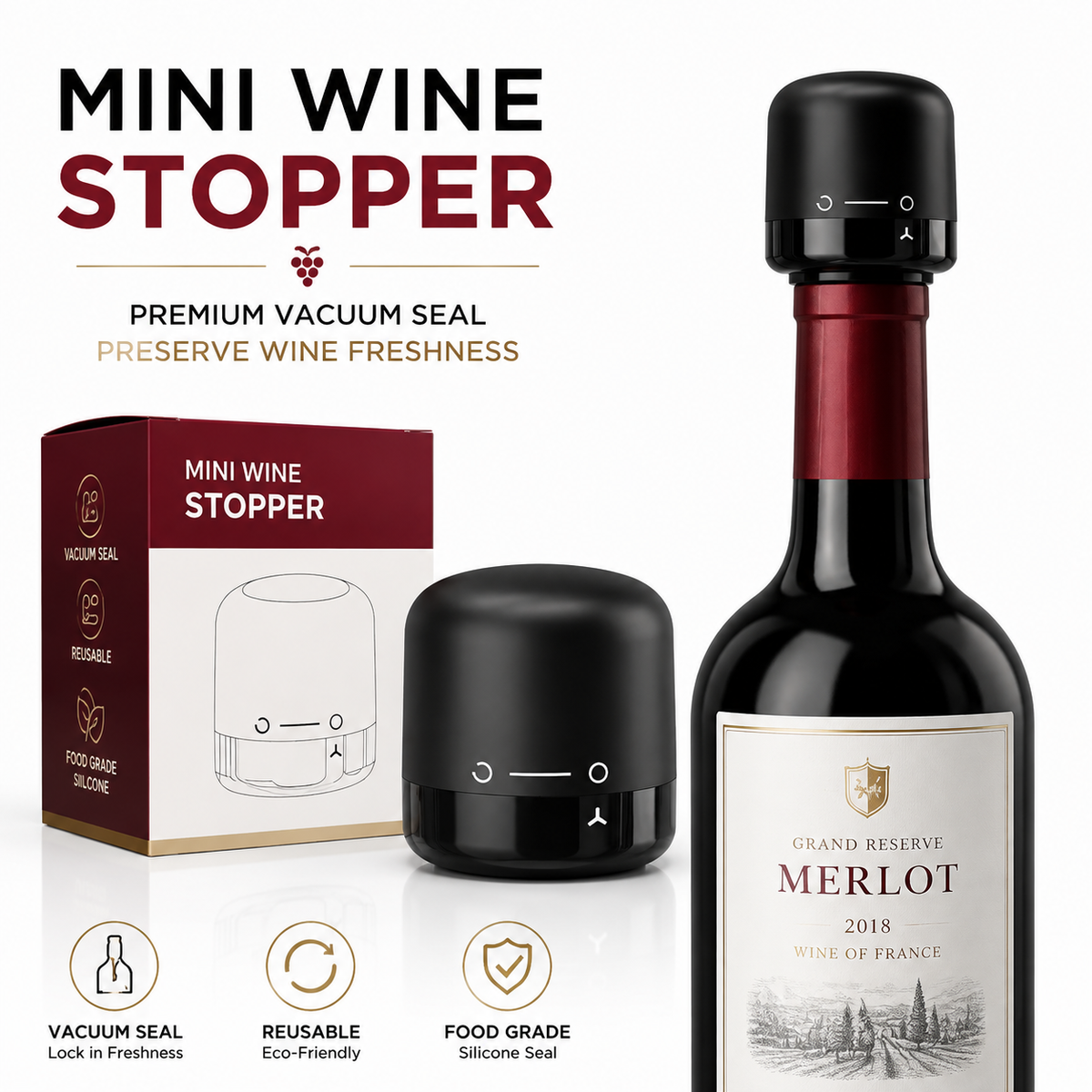 🎁 EVERYDAY WINE ESSENTIAL | Compact Reusable Bottle Stopper for Dinner, Date Night & Entertaining
