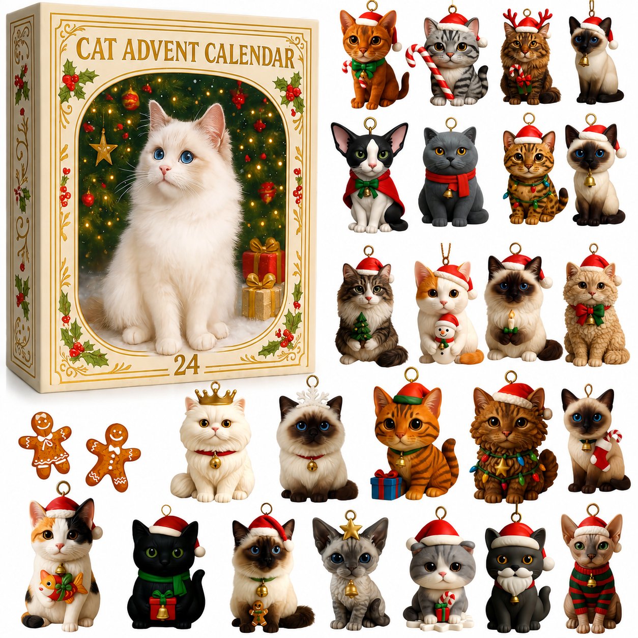 🎄Advent Calendar 2026 Cat Advent Calendar Gift for Adults Friends Cat Owners and Lovers Christmas Holiday Countdown Gift 24 Designs Cats Charm Christmas Tree Ornament