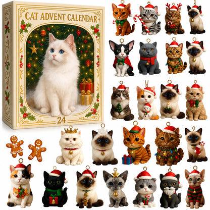 🎄Advent Calendar 2026 Cat Advent Calendar Gift for Adults Friends Cat Owners and Lovers Christmas Holiday Countdown Gift 24 Designs Cats Charm Christmas Tree Ornament