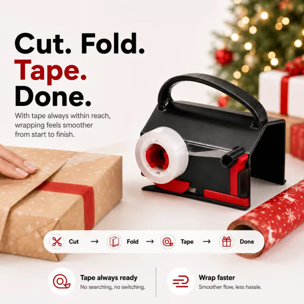 🎁 Dual-Function Wrapping Paper Cutter & Tape Dispenser Set – Easy-Slide Gift Wrap Tool with Extra Blades ✂️✨