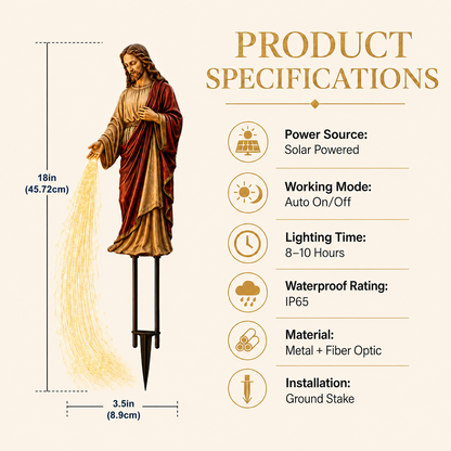 Solar Powered Jesus Light Statue – Flowing Fiber Optic Waterfall Garden Stake