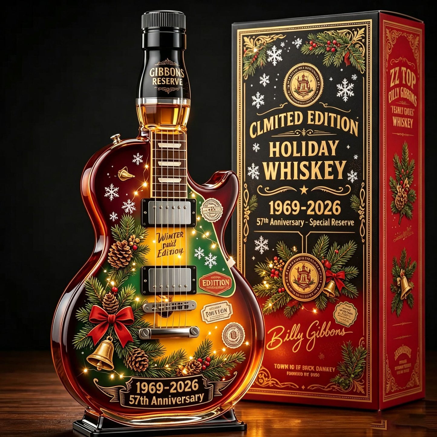 📦🎅🏼57th Anniversary Christmas Guitar Whiskey Decanter – Limited Edition Rock & Roll Collectible Gift