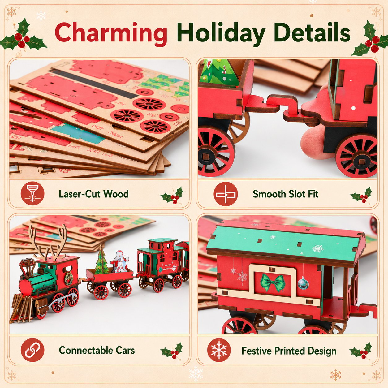 🔥LAST DAY 49% OFF - 🎄DIY Christmas Wooden Train Set 3D Assembly Puzzle Kit