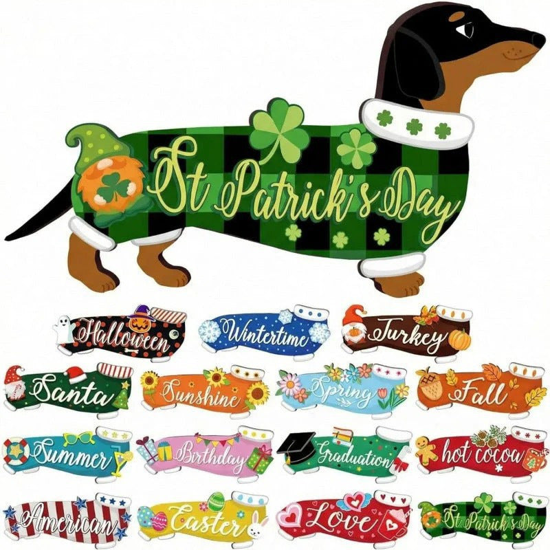 🐾 Interchangeable Wooden Cat Seasonal Desk Sign (27-Pcs Set)