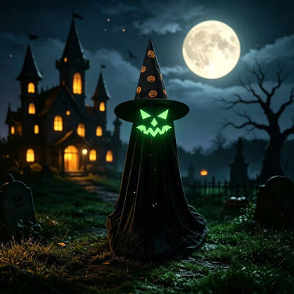 25.59" Glow-in-the-Dark Hooded Pumpkin Ghost Figurine - Freestanding Halloween Porch & Mantel Decor