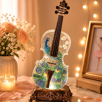 Violin Bluetooth Music Box with Swirling Glitter & Warm LED Night Light | Crystal Snow Globe Tabletop Ornament