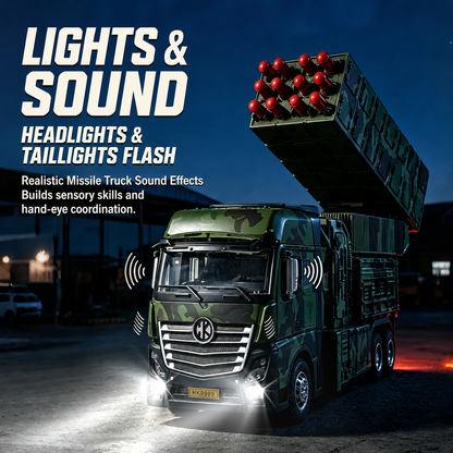 1:32 Alloy RC 12-Shot Missile Launch Truck - Remote Control Military Rocket Vehicle with Lights & Sound