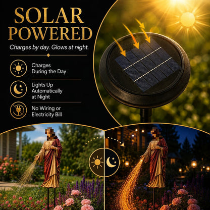 Solar Powered Jesus Light Statue – Flowing Fiber Optic Waterfall Garden Stake
