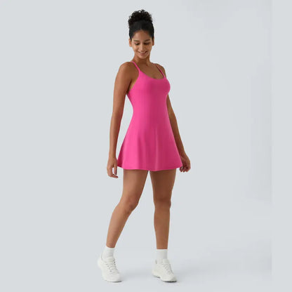 👗 Summer Must-Have! Plush Backless Active Dress (Easy Peezy Edition) | Buttery Soft 2-in-1 Workout Dress with Built-in Shorts & Pockets ✨