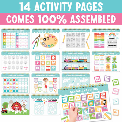 My First Busy Book - 100% Pre-Assembled Toddler Learning Binder | 14-in-1 Interactive Preschool Readiness Activities